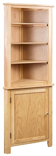 Mhdvray Armoire d'angle 59 x 36 x 180 cm en bois massif chêne marron avec support mural - Rangement d'angle peu encombrant pour salon, salle à manger, cuisine, balcon