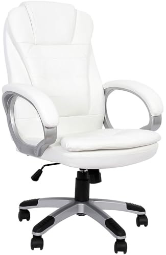 Mucola Bürostuhl Chefsessel Kunstleder Weiß höhenverstellbar Gasdruckfeder | Schreibtischstuhl Drehstuhl ergonomisch Armlehnen Wippfunktion | Office Stuhl Chefstuhl Rückenlehne verstellbar 360°