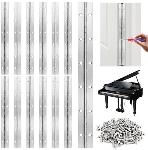 CAIYUANGUANGJIN 12Pcs 30cm/12in Piano Hinges, 304 Stainless Steel Polished Continuous Hinges with Holes, Heavy Duty Metal Hinge for Wood Cabinets Doors Boat DIY