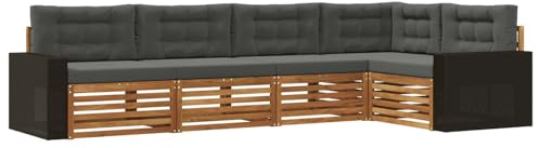 vidaXL Outdoor-Sofagarnitur 5 pcs Natur und Anthrazit, Patio Lounge, modernes Sofa für draußen, wetterfestes Gartenmöbel, bequemes Terrassen-Set