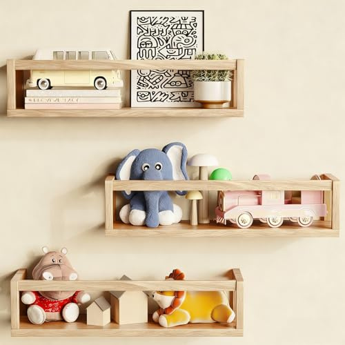 3Wandregal Kinderzimmer Regal Wand SchweberegalKinder Bücherregal (Holz) | 41cm Holz Wandregal Bücher Schweberegale Gewürzregale Hängend Regal Wand Schweberegal für Babyzimmer Wohnzimmer & Wand Deko