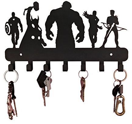 HeavenlyKraft Superhelden Metall-Schlüsselhalter, Wandmontage, Schlüssel-Organizer, Metall-Schlüsselhaken, 26,7 x 19,1 x 2,5 cm