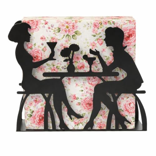 ORNAMI Metal Napkin Holder, Decorative Tissue Holder for Table (Dining Design, Black, 1)