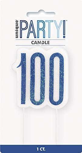 Unique Party 83887 - Glitz Blue & Silver 100th Birthday Candle