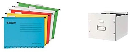 Leitz Suspension File Box, A4, Click and Store Range 60460001 - White & Esselte 93042 Classic A4 Vertical Suspension Files - Assorted Colours, Pack of 10