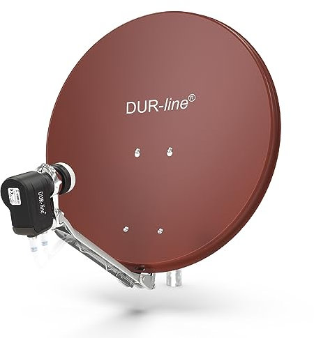 DUR-line 2 Teilnehmer Set - Qualitäts-Alu-Satelliten-Komplettanlage - Select 60cm/65cm Spiegel/Schüssel Rot + Twin LNB - für 2 Receiver/TV [Neuste Technik, DVB-S2, 4K, 3D]