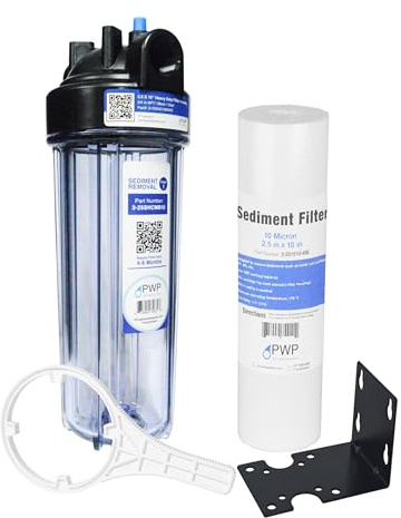 Sediment Water Filtration System with Clear 2.5X 10 Housing 3/4 Ports, Removes Dirt, Sand, Silt and Rust