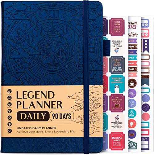 Legend Undated Daily Planner, Hourly Day Runner, 3-month A5, Mystic Blue | Time blocking life planner, Full page schedule, Monthly calendars, weekly and daily planning, goal setting, 14 x 21cm