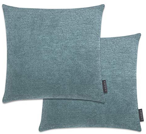 MAGMA Alfa Kissenbezug 50x50 cm, 2er Set - Petrol,- samtig weich kuscheliger Velour Look, rechteckiger Kissenbezug, für Wohnzimmer, Schlafzimmer, Büro und Gästezimmer Waschbar