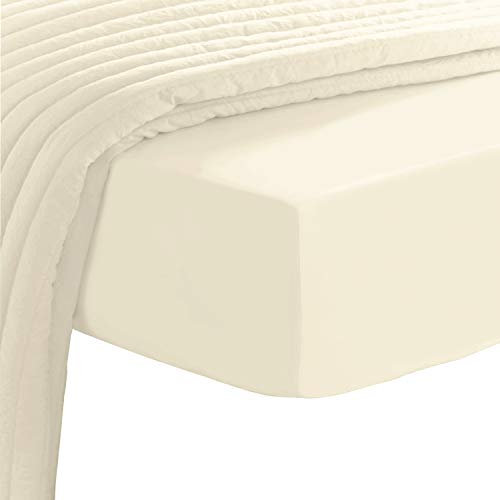 Pizuna 400 Fadenzahl Baumwolle spannbettlaken 110x200-120x200 cm Neu Elfenbein, 100% Langstapelige Baumwolle Spannbetttuch, Weiche Mako Satin-Webart passt bis zu 40cm Matratzenhöhe