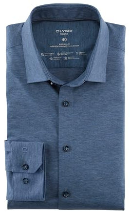 OLYMP Herren Businesshemd Langarm No.Six.24.Seven,Single Jersey,super Slim,Urban Kent,Rauchblau 13,37