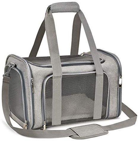 Qlfyuu Cat Carrier Dog Carrier Portable Pet Carrier Soft Sided, Medium Small Airline Approved, Foldable Bunny Puppy Cat Bag up to 15lbs for Travel(Gery,Medium)