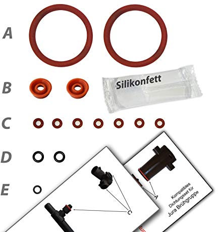 Wartungsset für Jura Impressa Brühgruppe mit Drainageventil | AEG Krups | Dichtungsset (EPDM & VMQ) | mit Silikonfett