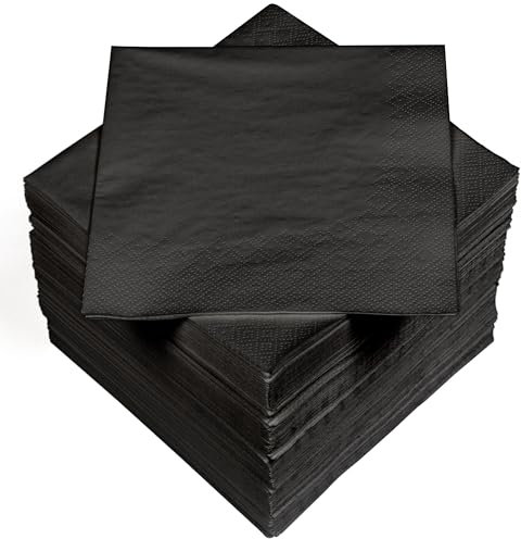 HEKU 100 einfarbige Servietten, 3-lagig, 33x33cm I Einheitliche Qualität für Veranstaltungen & Gastronomie I Praktische 5er-Packung I Hoch saugfähig und stilvoll, schwarz