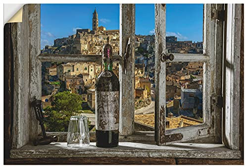 ARTland Wanddeko Wandtattoo selbstklebende Vinylfolie 60x40 cm Fensterblick Stadt Italien Wein Fenster Ausblick Mediterran U1XJ