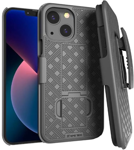 for Apple iPhone 13 Mini Case with Belt Clip Holster, Kickstand Slim Cover Phone Case for iPhone 13 Mini - Black