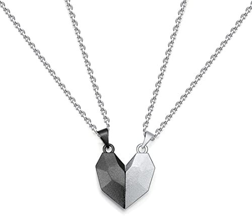 Zeayebsr 2 Stück Magnetische Halskette Paare Puzzle Liebe Herz Halskette Freundschaft Trennbare Schwarz Weiß Personalisierte Liebhaber Kette Geschenk für Paar