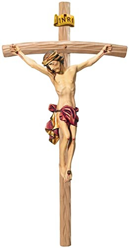 JS Garten Deko Heiligenfigur Kruzifix Jesus am Kreuz Leonardo H 20/40 cm Statue Ahorn- und Lindenholz Holzfigur
