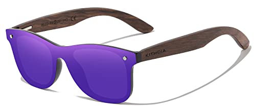 KITHDIA Occhiali da sole in legno uomo e donna Occhiali da sole polarizzati con ferretto in legno/protezione UV400, Viola/Noce, M