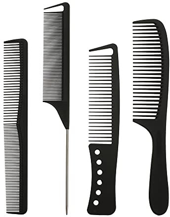 SLIPPET Hair Styling Set - 4 Piece Comb Set With Fine, Wide Tooth, Rat Tail, Cutting, and Parting Combs - Anti-Static for Men and Women, Dry and Wet Hair, Thin and Curly Hairdressing