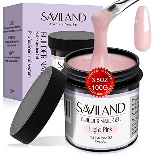 Saviland Hellrosa Aufbaugel – 100g/3.53 oz Hartgel für Nägel Große Kapazität, Aufbaugel Für Gelnägel, Nagelfestigungsgel für Nagelverlängerung Nail Art Maniküre U V Builder Nagelgel für Nagelstudio