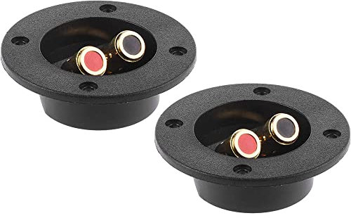 Greluma 2 Piezas copas de terminales de caja de altavoces de 2 vías, placas de terminales de altavoces de potencia redondas, con resorte de empuje