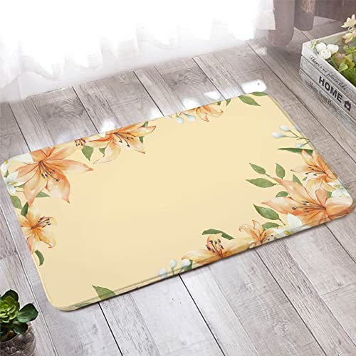 Fußmatte Innen, Kurzflor Teppich 40X60cm Gelbgrün Gelbes Blumen Muster für Stark Frequentierte Bereiche Außerhalb des Hauses