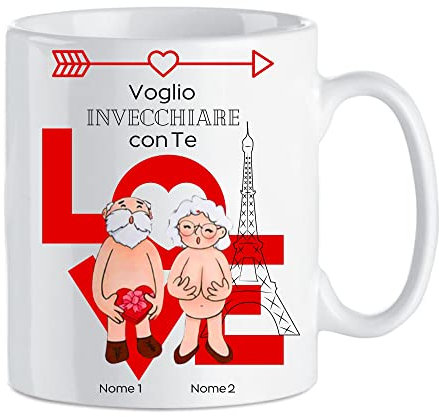 NS Bandiere | Tazza Mug San Valentino Personalizzata con Nome Voglio Invecchiare con Te