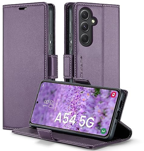 XYGLOW Handyhülle für Samsung Galaxy A54 5G Hülle Premium Leder Klappbar Kartenfach Magnet Standfunktion RFID Schutzhülle für Samsung A54 5G Flip Case Wallet Klapphülle Lederhülle Lila 6,4 Zoll