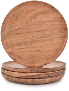 Indus Lifespace Lot de 4 assiettes en bois d'acacia naturel pour décoration de ferme et divertissement (20,3 x 20,3 x 1,9 cm)