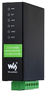 Waveshare 2-Ch RS485 to POE Ethernet Serial Server, 2-Channel RS485 Independent Operation, 2X POE Ethernet Port, Rail-Mount Industrial Isolated Serial Module, Bidirectional Transparent Transmission