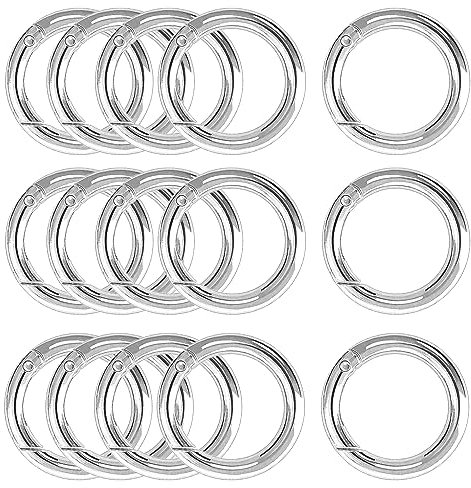 XCSJ 15 Stück Runde Karabiner 39mm Sehr Robust Zinklegierung Runde Karabiner Ring Karabinerhaken Rund Karabiner Rund O Ring für Schlüsselanhänger, Tasche, Schmuck, Diy Handwerk Machen (Silber)