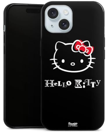 Slim Case extra dünn kompatibel mit Apple iPhone 15 Silikon Handyhülle schwarz Hülle Kawaii Fanartikel Hello Kitty