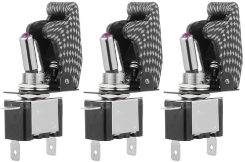 ETOPARS 3 Pezzi Interruttore a Levetta per Auto 12V 20A Interruttore a Bilanciere Camion Viola Luce Interruttore a Levetta in Metallo ON off 3Pin Toggle Switch Copertina Carbonio
