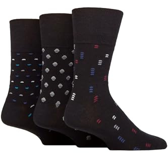 SockShop Gentle Grip Mens Patterned Socks Argyle Striped Spotty Geometric Design, Casual Everyday Wear, Honeycomb Top Comfort Cuff, Pack of 3 - Micro Arc Black/Bright Blue 6-11