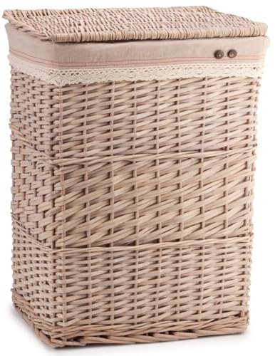 Woodluv Laundry Basket With lid Large, Wicker Laundry Hamper Bin Storage Organiser, Washing Basket for Dirty Clothes Bathroom, Natural, 44 x 34 x 58 (H) cm