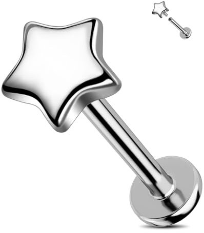 Jewseen Flache Rückseite Ohrringe Stern Knorpel Stud Intern Gewinde Lippenringe G23 Titan Knorpel Ohrring Monroe Labret Piercing