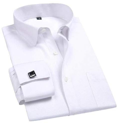 Chemise blanche à manches longues pour homme - Boutons de manchette - Coupe droite, Fs06, 3XL