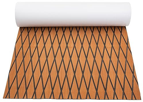 ACROSSPART Eva Schaum 239x89CM Bootsteppich, Teakholz Boat Bodenbelag Matte Diamant Blöcke Marine Decking Yacht Bodenbelag Matte, rutschfeste Matte Boot Deck Anti Rutsch Teppich, Braun+Schwarz