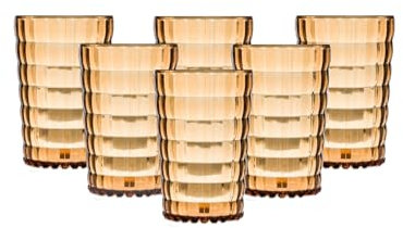 PRISMA - PACK 6 UNIDADES VASO 400 ML.MOD. BAUHAUS COLOR ÁMBAR. Vaso de policarbonato tamaño mediano, reutilizable, libre de BPA