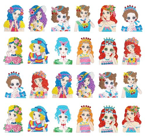 Zfseyuh 24 Stück Diamond Painting Kinder, DIY Diamant Aufkleber Kit 5D Diamond Painting für Kinder und Erwachsene, Anfänger, Geburtstagsgeschenke für Jungen und Mädchen