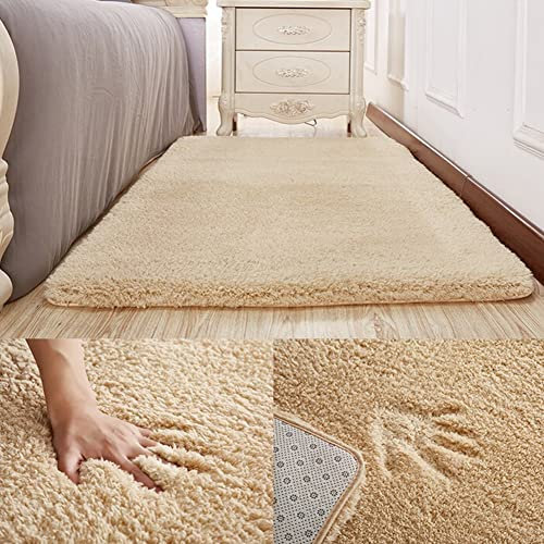 Swsen Tappeto Lungo Shaggy - Tappeti Camera da Letto Moderni per Soggiorno Home Room Décor - in Colori e Dimensioni, Dimensioni: 50x80CM, Colore: Beige