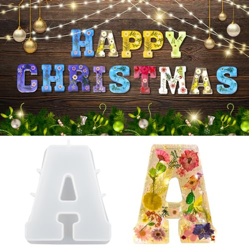 WIKIMO Silikonform Buchstaben Groß, 18 cm/7 inch Epoxidharz Formen für 3D-Alphabet, Silikonform GießForm für Geburtstag Hochzeit Party Weihnachten Kunst Basteln Ornamente(A)