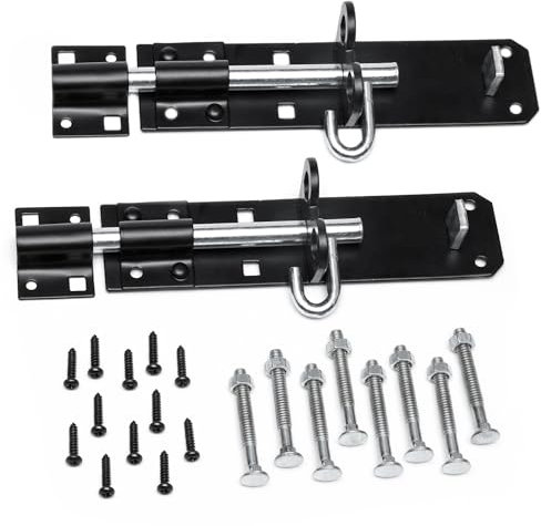 ZAVIA Brenton Gate Bolts Door Lock - 2 Pack 150mm (6”) Sliding Padbolt with Black Powder Coated Finish - Bolts for Wooden Gates, Garden Shed, Wooden Shed, Garage Door Lock