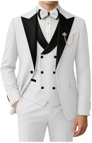 SPTALLFITJSV Men's Tuxedo Suit 3 Piece with Bow Tie, White, XL