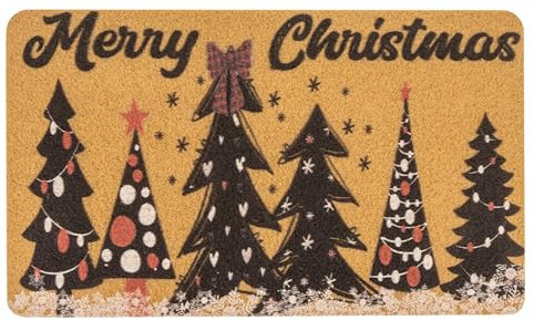 KorhLeoh Merry Christmas Welcome Coir Door Mat for Front Door Entrance Non Slip Rubber Backing Doormat for Outdoor Indoor Decorations 17x30in
