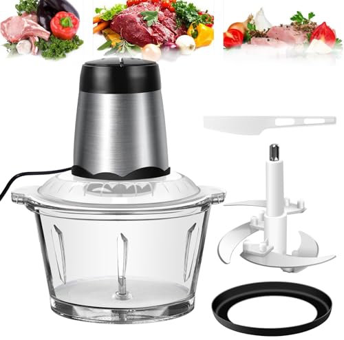 Mini Chopper Electric Food Processor, 2L Glass Bowl Food Chopper 4 Bi-Level Blades Mini Chopper with 2 Variable Speed, Kitchen Chopper Vegetable Cutter for Home Use