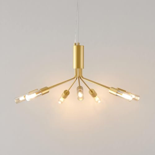 KOSILUM - Lustre métal doré et 7 verres - Mazzoli - Lumière Blanc Chaud Eclairage Salon Chambre Cuisine Couloir - 7 x max 28W - - G9 - IP20