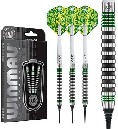 WINMAU Darts Advance 500 Serie Grün 20g Barrel / 22g Vollgewicht Professionelles Wolfram Softip Dart Set mit Flights und Schäften (Schäfte)