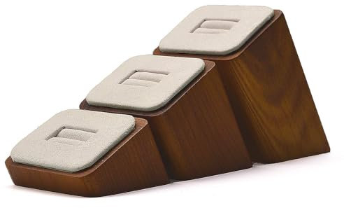 Papten Ring Halterung 3 Quadratische Ringhalter, Holz Schmuckaufbewahrung Ringe Schmuck Display Ringständer Ring Organizer Schmuckständer Schmuckhalter (Beige)